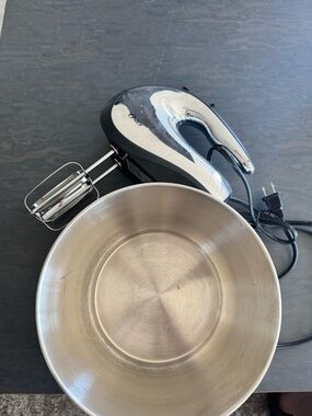 Oster Silver and Black Hand Mixer with Stainless Bowl